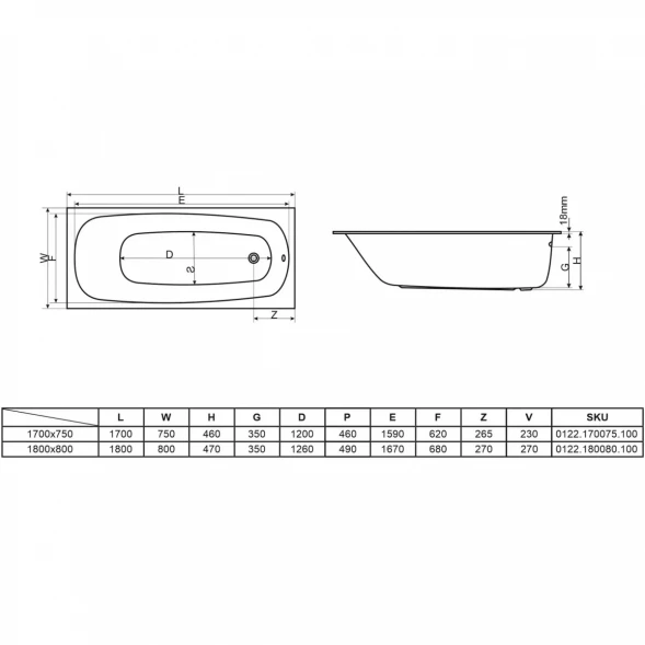 Акриловая ванна Whitecross Layla Slim 0122.180080.100.SOFT.WH 180x80 см, с гидромассажем, белый
