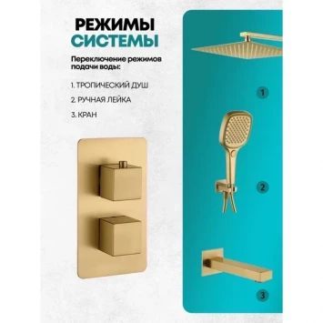 Душевой комплект Grocenberg GB5050MG 300 мм, с термостатом, золотой матовый