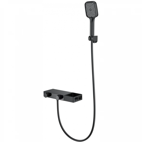 Термостат для ванны Wonzon &amp; Woghand Shelf WW-B2551-MB с душевым гарнитуром, черный матовый