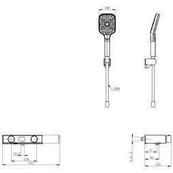 Термостат для ванны Wonzon & Woghand Shelf WW-B2551-MB с душевым гарнитуром, черный матовый