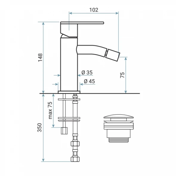 Смеситель для биде Emmevi Filoinox 85004/IN с донным клапаном, нержавеющая сталь