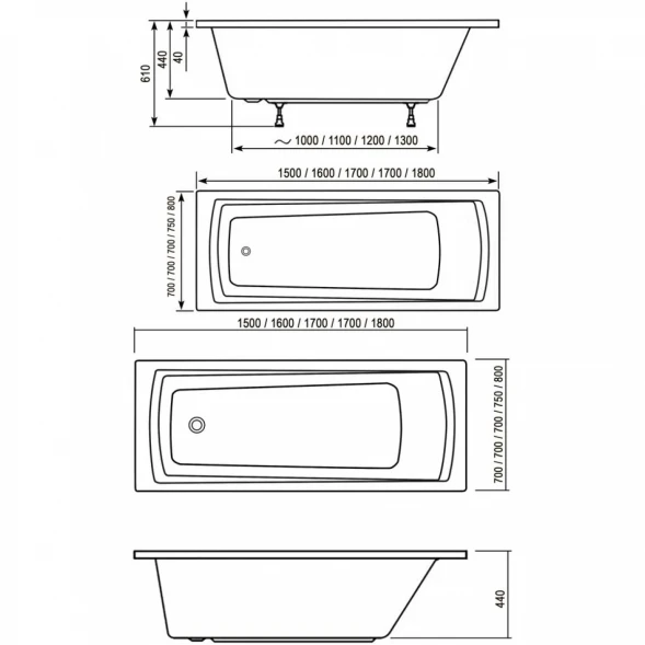 Акриловая ванна 160x70 см Ravak Domino Plus C621R00000