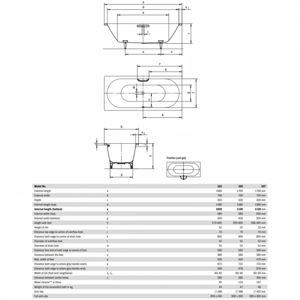Ванна стальная Kaldewei Classic Duo 105 290500010001 170x70 см, альпийский белый