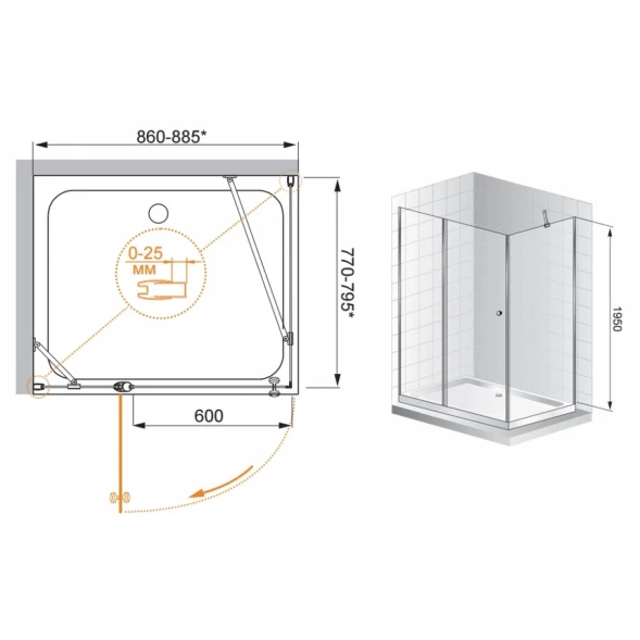 Душевой уголок Cezares Triumph 90x80 см текстурное стекло TRIUMPH-D-AH-1-90/80-P-Cr-L