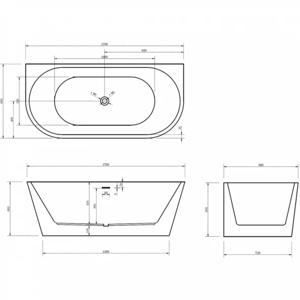 Акриловая ванна 170x80 см Abber AB9216-1.7R