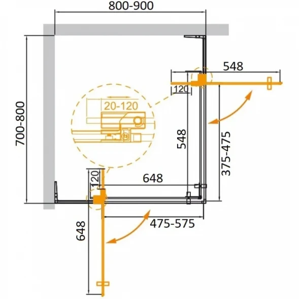 Душевой уголок Cezares Slider SLIDER-AH-2-70/80-80/90-GRIGIO-BORO 80-90x70-80 см, профиль золотой матовый, стекло графитовое