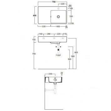 Раковина 75x45 см Simas Lavabi d'arredo QU75D*1 bi