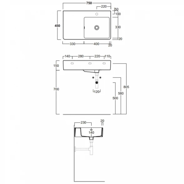 Раковина 75x45 см Simas Lavabi d'arredo QU75D*1 bi