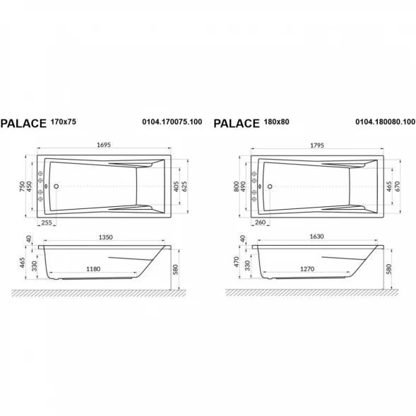 Акриловая ванна Whitecross Palace 0104.170075.100.SOFT.BR 169,5x75 см, с гидромассажем, белый