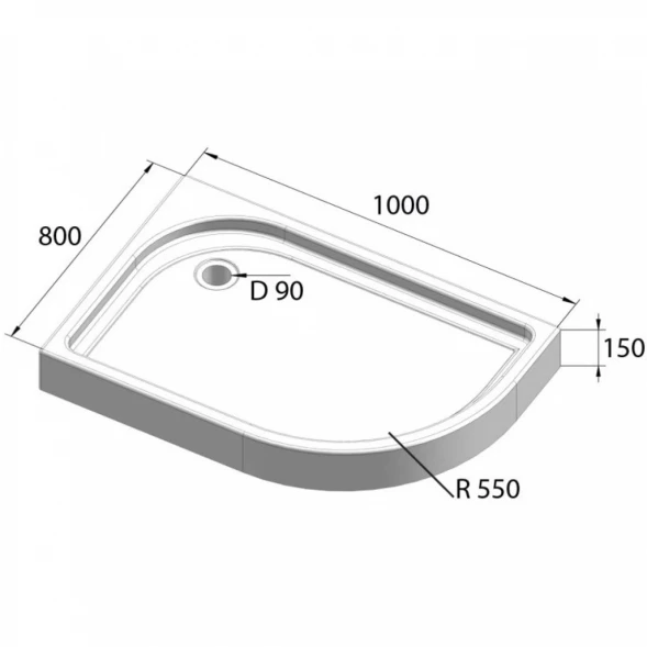 Акриловый поддон 100x80 см BelBagno TRAY-BB-RH-100/80-550-15-W-L