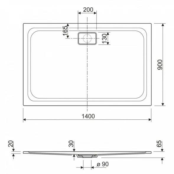 Душевой поддон из литьевого мрамора 140x90 см Cezares Titan TRAY-TITAN-AH-140/90-25-W