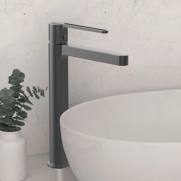 Смеситель для раковины Vincea Rondo VBF-1R2GM без донного клапана, вороненая сталь
