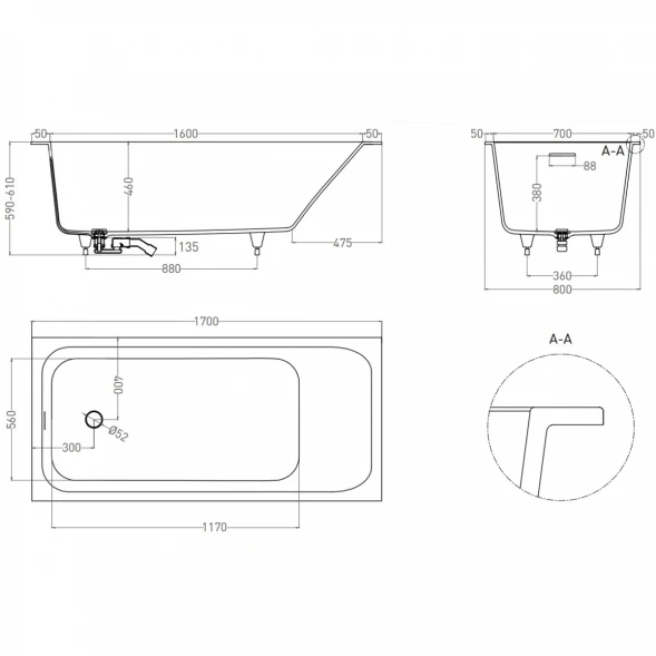Ванна из литьевого мрамора Salini S-Sense Orlanda Kit 102116M 170x80 см, белый матовый