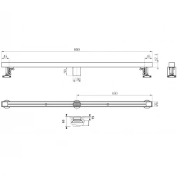 Душевой трап (лоток) Wonzon & Woghand WW-65409T-BR 90 см, с решеткой, щелевой, никель матовый