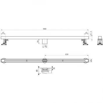 Душевой трап (лоток) Wonzon & Woghand WW-65409T-BR 90 см, с решеткой, щелевой, никель матовый
