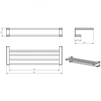Полка для полотенец Wonzon & Woghand WW-V3902-MB 60 см, черный матовый