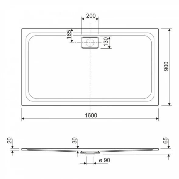 Душевой поддон из литьевого мрамора 160x90 см Cezares Titan TRAY-TITAN-AH-160/90-25-W
