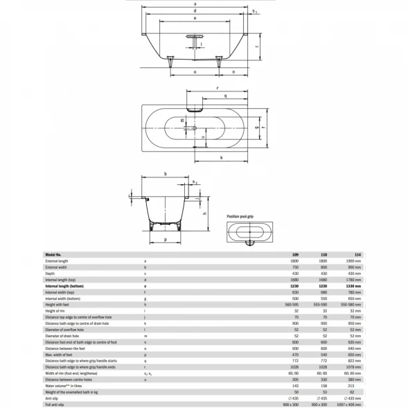 Ванна стальная Kaldewei Classic Duo 114 291500013001 190x90 см, с водоотталкивающим покрытием, альпийский белый