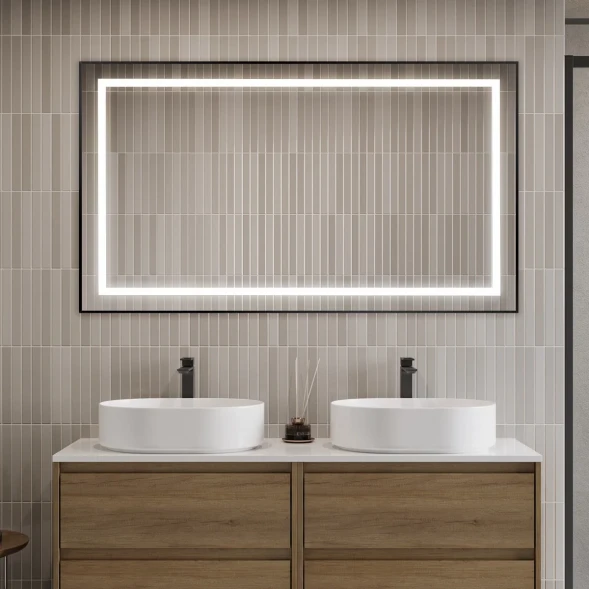 Зеркало BelBagno Kraft SPC-KRAFT-1400-800-SENS-NERO 140x80 см, с LED-подсветкой, сенсорным выключателем, черный