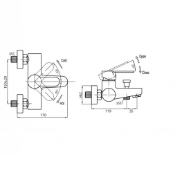 Смеситель для ванны Cezares LACONICO LACONICO-C-VD-BLC
