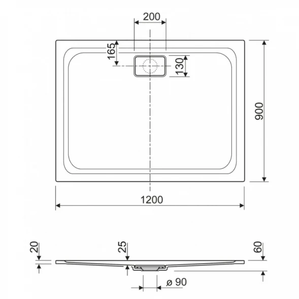Душевой поддон из литьевого мрамора 120x90 см Cezares Titan TRAY-TITAN-AH-120/90-25-W