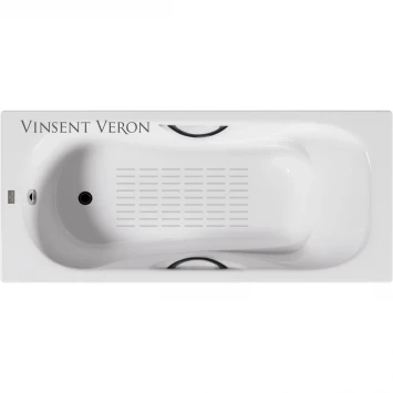 Ванна чугунная Vinsent Veron Aura VAU1707542H/VH0015BL-AS 170x75 см, с ручками, антискользящим покрытием, белый