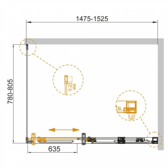 Душевой уголок 150x80 см Cezares DUET SOFT-AH-1-150/80-C-Cr прозрачное