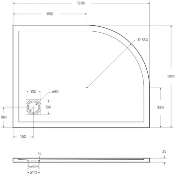 Душевой поддон BelBagno Uno TRAY-MR-UNO-RH-120/90-550-35-W-R-BO 120x90 см R, из литьевого мрамора, асимметричный, белый