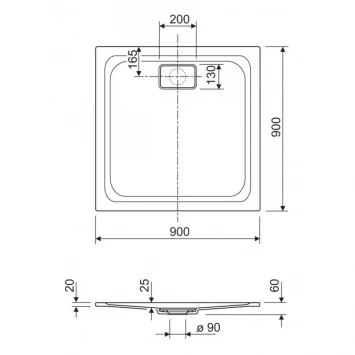 Душевой поддон из литьевого мрамора 90x90 см Cezares Titan TRAY-TITAN-A-90-25-W