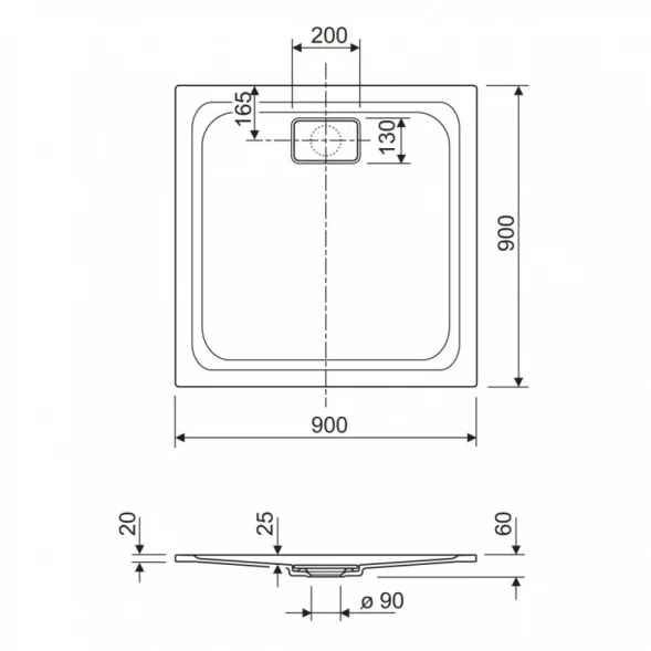 Душевой поддон из литьевого мрамора 90x90 см Cezares Titan TRAY-TITAN-A-90-25-W