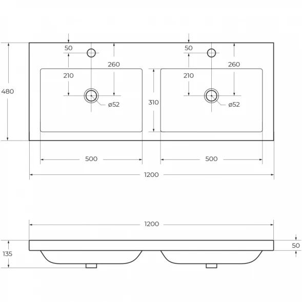 Раковина 120x48 см Cezares Eco CZR-1200/480-2-LV-MR-ECO