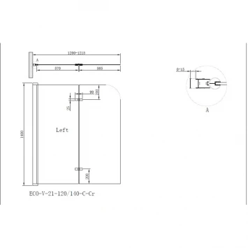 Шторка для ванны Cezares Eco 120 см текстурное стекло ECO-O-V-21-120/140-P-Cr-L