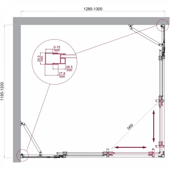 Душевой уголок BelBagno Luce LUCE-AH-22-130/120-C-Cr 130x120 см, профиль хром, стекло прозрачное