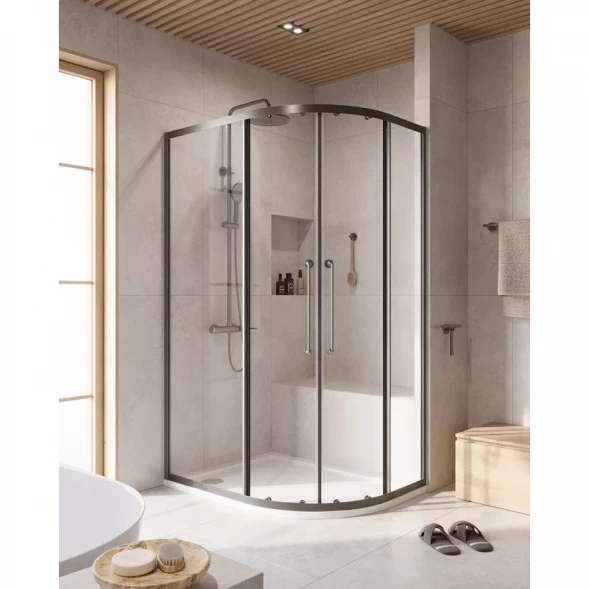 Душевой уголок Cezares Relax RELAX-304-RH-2-120/90-C-GM 120x90 см, профиль оружейная сталь матовый, стекло прозрачное