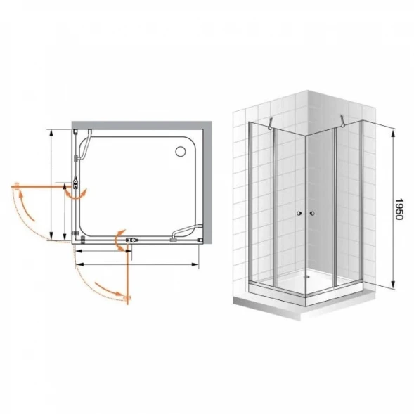Душевой уголок Cezares Elena 100x90 см прозрачное стекло ELENA-W-AH-2-100/90-C-Cr