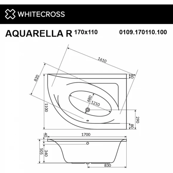 Акриловая ванна Whitecross Aquarella 0109.170110.100 170x110 см R, угловая, белый