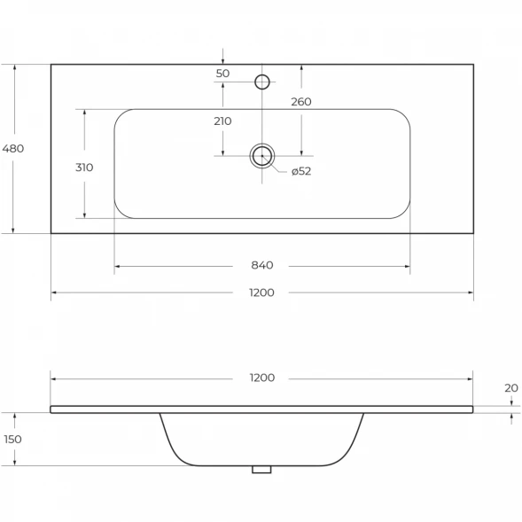Раковина 120x48 см Cezares Eco CZR-1200/480-LV-MR-ECO