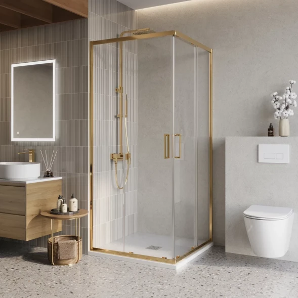 Душевой уголок BelBagno Luce LUCE-A-2-90-C-ORO 90x90 см, профиль золотой, стекло прозрачное