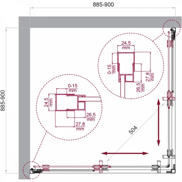 Душевой уголок BelBagno Luce LUCE-A-2-90-C-ORO 90x90 см, профиль золотой, стекло прозрачное
