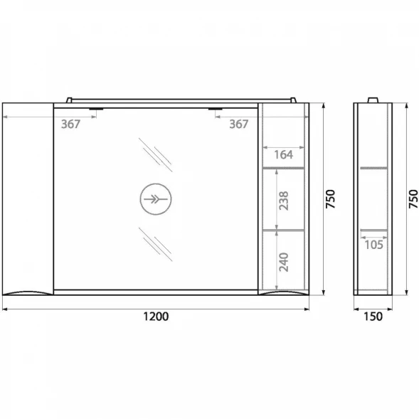 Зеркальный шкаф 120x75 см Bianco Lucido BelBagno Marino MARINO-SPC-1200/750-2A-BL-P
