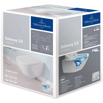 Унитаз подвесной Villeroy & Boch Subway 3.0 4670TS01 безободковый, торнадо, с сиденьем микролифт, альпийский Белый