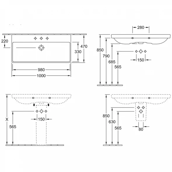 Раковина 100x47 см Villeroy &amp; Boch Avento 4156A5R1
