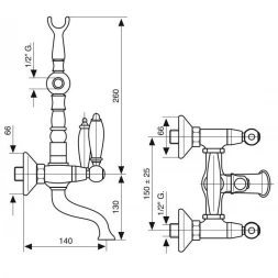 Смеситель для ванны Emmevi Deco Ceramic 121611/OR с душевым гарнитуром, Золото