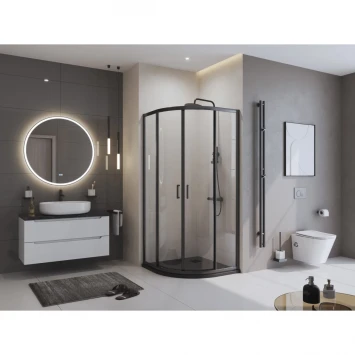 Душевой поддон BelBagno Uno TRAY-MR-UNO-R-90-550-35-NERO-NO 90x90 см, из литьевого мрамора, четверть круга, черный матовый