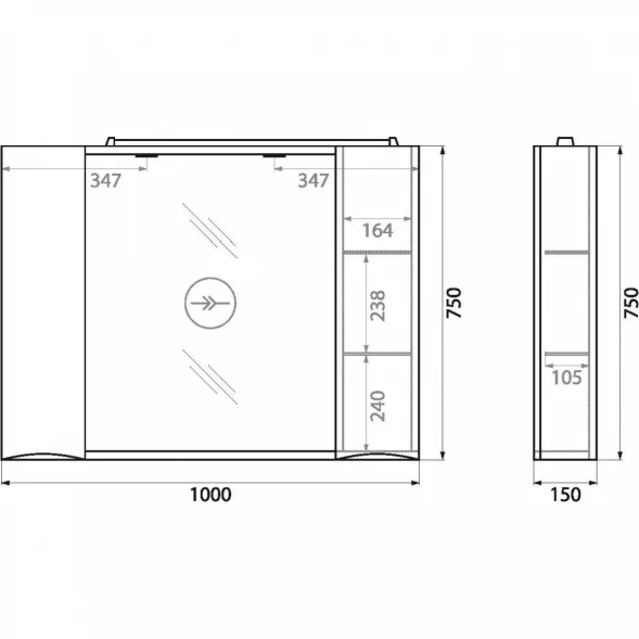 Зеркальный шкаф 100x75 см Bianco Lucido BelBagno Marino MARINO-SPC-1000/750-2A-BL-P