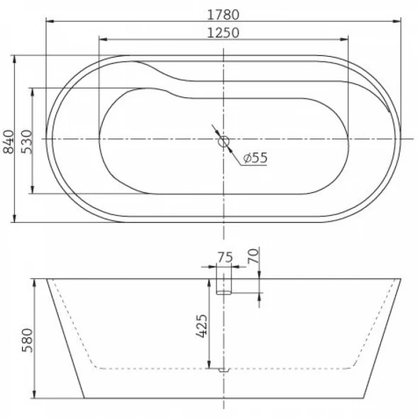 Акриловая ванна BelBagno BB14 178x84 см, отдельностоящая, белый