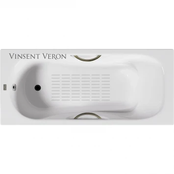 Ванна чугунная Vinsent Veron Aura VAU1707542H/VH0015BR-AS 170x75 см, с ручками, антискользящим покрытием, белый