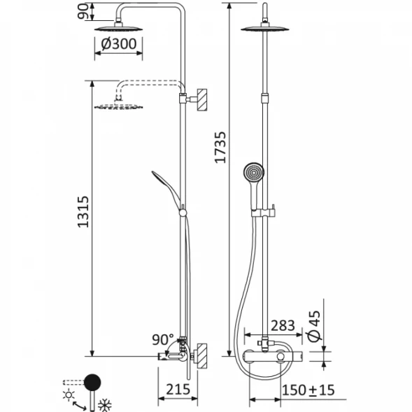 Душевая система 300 мм Cezares Leaf LEAF-CVDA-30-L-01