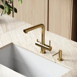 Смеситель для кухни Sancos Spin SC4015ZG с подключением к фильтру, выдвижным изливом, Золото