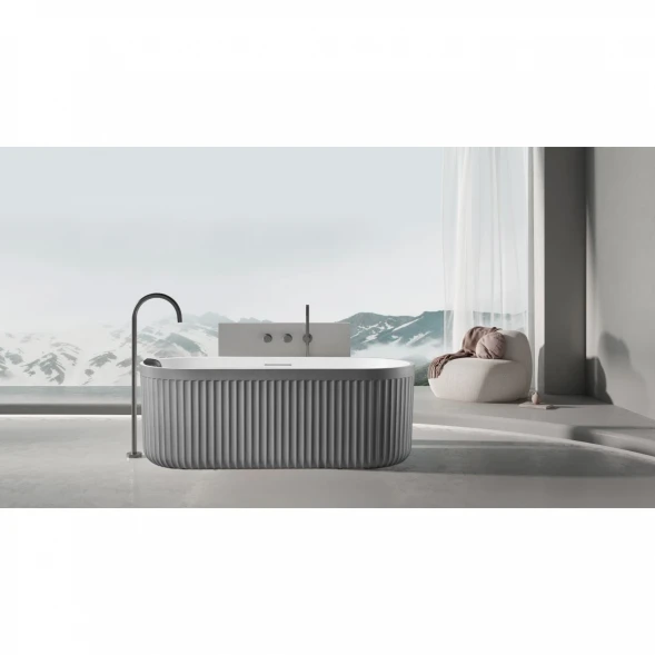 Ванна из литьевого мрамора AltroBagno Gianni AltroBagnoGianni090215CementGrey&amp;White 170x75 см, отдельностоящая, белый/серый цемент
